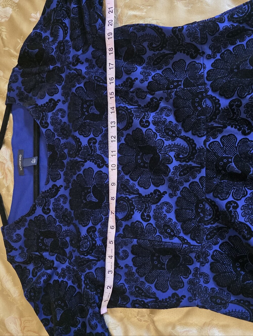 Lands' End Blue Dress with Black Floral Burnout - Picture 5 of 7